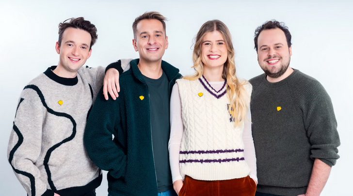 Eva, Sander, Sam en Robin presenteren De Warmste Week 2023